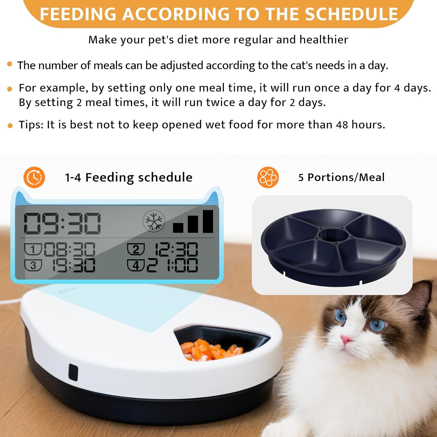 Automatic Cat Feeder Wet Food with Refrigerator Fresh Technology Cat Feeder Automatic with Timer 5 Meals Up To 330g Each Cat Food Dispenser Wet